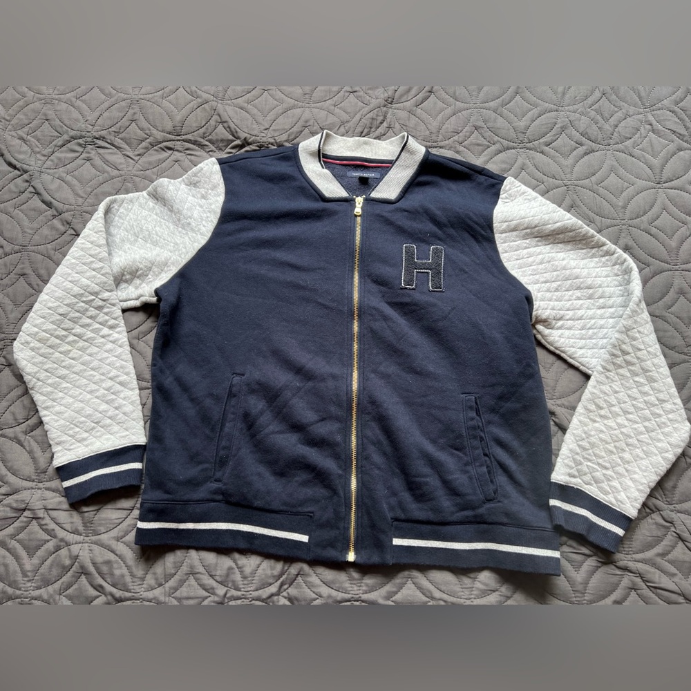 Navy and Light Gray Bomber Sweatshirt with 'H' Patch XL